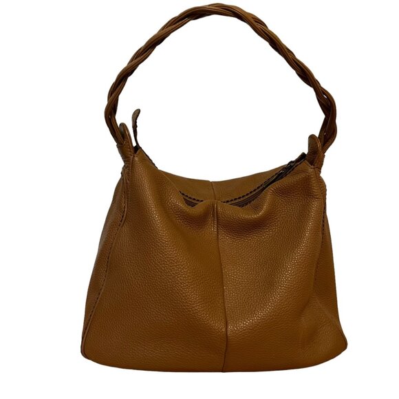 Plinio Visona Italy Classic Minimalist‎ Toffee Brown Pebble Leather Hobo Bag - Picture 11 of 11